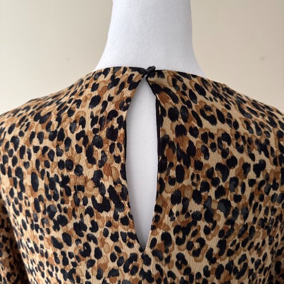 ZARA TRF | Leopard Print Babydoll Empire Waist 3/4 Sleeve Lined Mini Dress XS - Picture 8 of 11